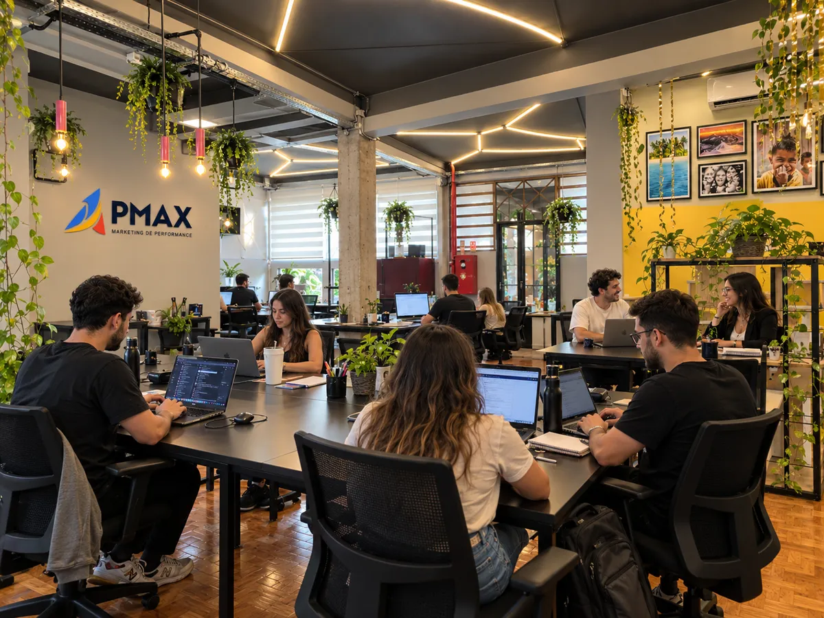 Equipe da PMAX trabalhando em campanhas